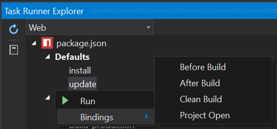 Visual Studio Task Runner Explorer Bindings